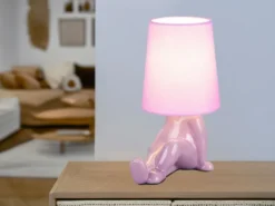 LED Tischlampe Keramik Lila mit Stoffschirm, Höhe 24,5cm