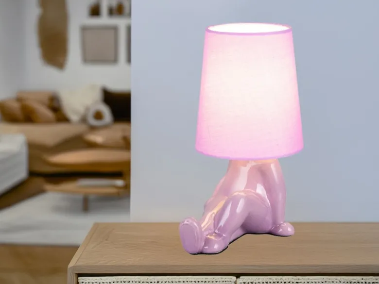 LED Tischlampe Keramik Lila mit Stoffschirm, Höhe 24,5cm