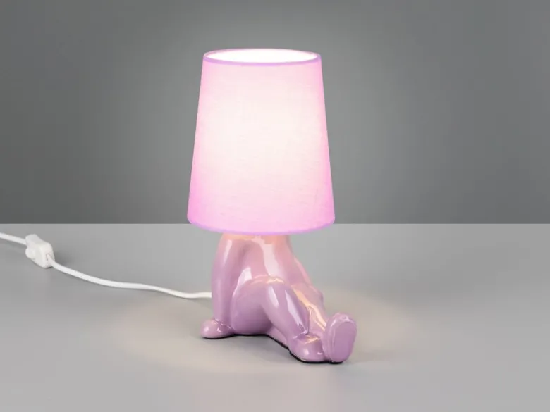 LED Tischlampe Keramik Lila mit Stoffschirm, Höhe 24,5cm