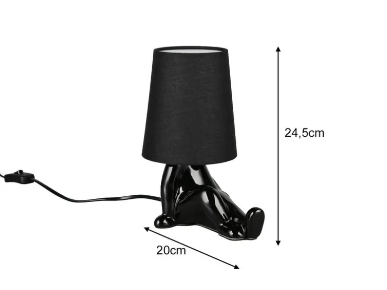 LED Tischlampe Keramik Schwarz mit Stoffschirm, Höhe 24,5cm