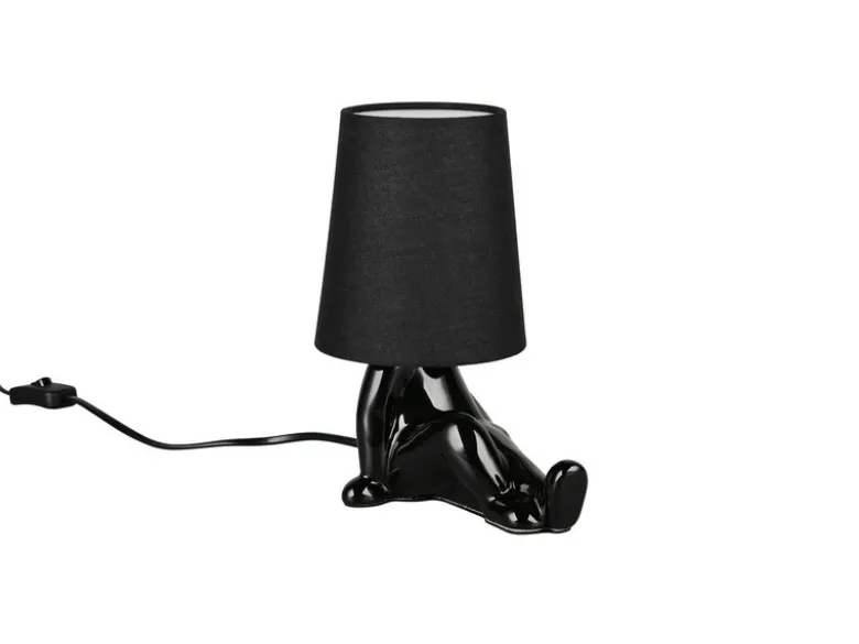 LED Tischlampe Keramik Schwarz mit Stoffschirm, Höhe 24,5cm