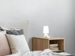 LED Tischlampe Keramik Weiß mit Stoffschirm, Höhe 24,5cm
