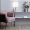 LED Tischlampe mit Keramikfuß Silber Antik & Stoffschirm Leinen Weiß, Höhe 43cm