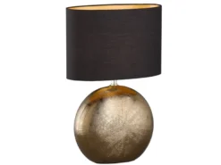 LED Tischlampe mit Keramikfuß Bronze Antik & Stoffschirm Schwarz Gold, Höhe 53cm