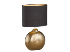 LED Tischlampe mit Keramikfuß Bronze Antik & Stoffschirm Schwarz Gold, Höhe 39cm