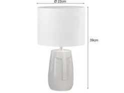 LED Tischlampe mit Keramikfuß Beige & Leinenschirm Weiß, Höhe 39cm