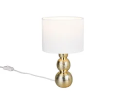 LED Tischlampe mit Keramikfuß Gold & Stoffschirm Weiß, Höhe 29cm