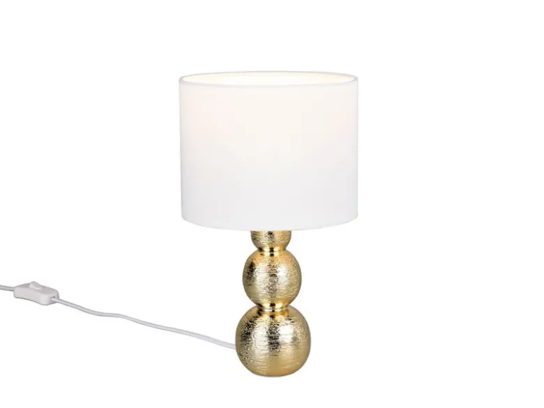 LED Tischlampe mit Keramikfuß Gold & Stoffschirm Weiß, Höhe 29cm