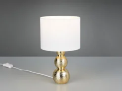 LED Tischlampe mit Keramikfuß Gold & Stoffschirm Weiß, Höhe 29cm