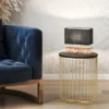 LED Tischlampe mit Keramikfuß Holzoptik & Leinenschirm Grau, Höhe 30cm