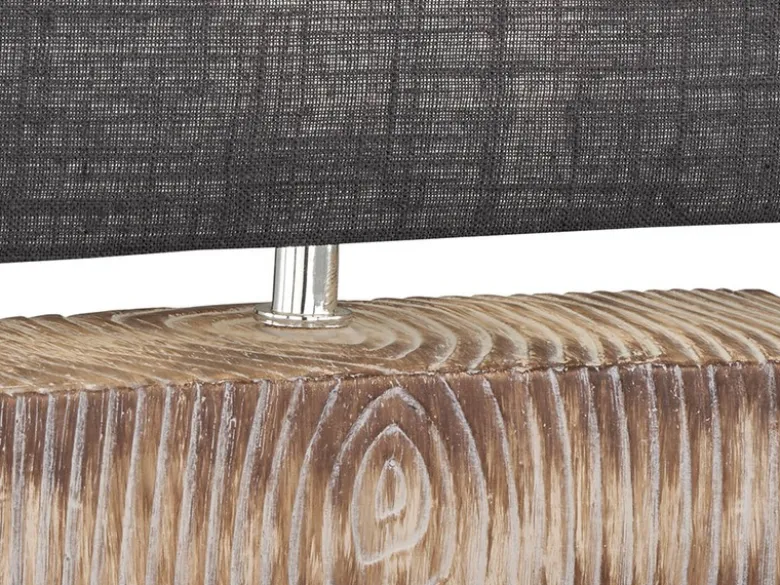 LED Tischlampe mit Keramikfuß Holzoptik & Leinenschirm Grau, Höhe 30cm