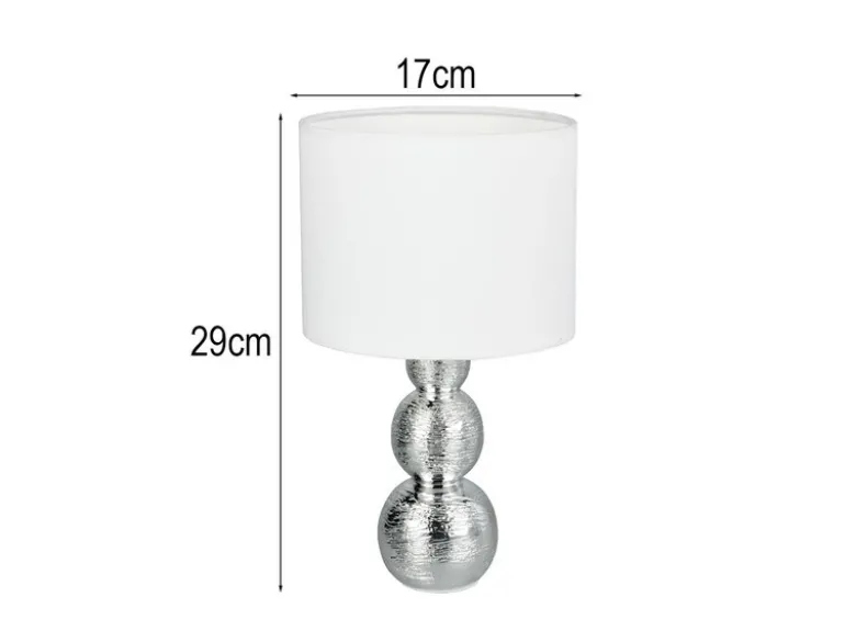 LED Tischlampe mit Keramikfuß Silber & Stoffschirm Weiß, Höhe 29cm