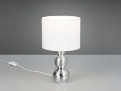 LED Tischlampe mit Keramikfuß Silber & Stoffschirm Weiß, Höhe 29cm