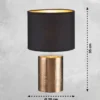 LED Tischlampe mit Keramikfuß & Stoffschirm Schwarz innen Gold, Höhe 35cm