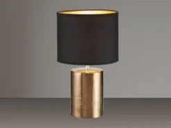 LED Tischlampe mit Keramikfuß & Stoffschirm Schwarz innen Gold, Höhe 35cm