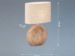 LED Tischlampe mit Keramikfuß Holzfarben & Lampenschirm Leinen Beige, Höhe 53cm