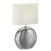 LED Tischlampe mit Metallfuß Silber Antik & Leinenschirm Beige, Höhe 51cm