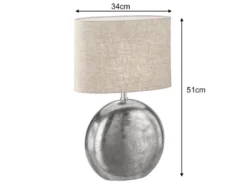 LED Tischlampe mit Metallfuß Silber Antik & Leinenschirm Beige, Höhe 51cm