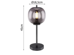 LED Tischlampe mit Rauchglas Lampenschirm Metall Schwarz, Höhe 45cm