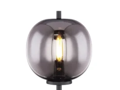 LED Tischlampe mit Rauchglas Lampenschirm Metall Schwarz, Höhe 45cm