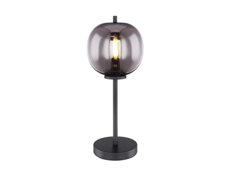 LED Tischlampe mit Rauchglas Lampenschirm Metall Schwarz, Höhe 45cm