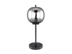 LED Tischlampe mit Rauchglas Lampenschirm Metall Schwarz, Höhe 45cm