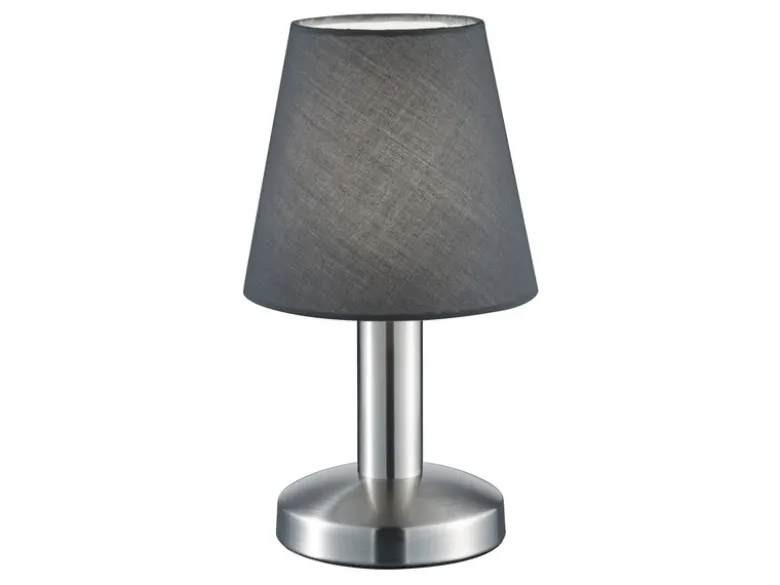 LED Tischlampe mit Stoff Lampenschirm Grau & Touchfunktion dimmbar, Höhe 24cm