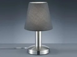 LED Tischlampe mit Stoff Lampenschirm Grau & Touchfunktion dimmbar, Höhe 24cm