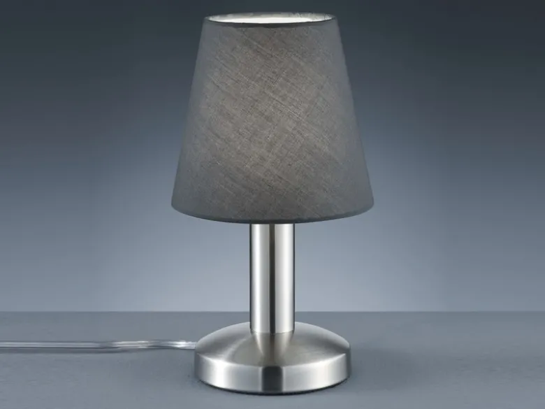 LED Tischlampe mit Stoff Lampenschirm Grau & Touchfunktion dimmbar, Höhe 24cm