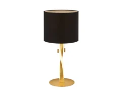 LED Tischlampe mit Stoffschirm Schwarz und beleuchtetem Gestell, Höhe 62cm