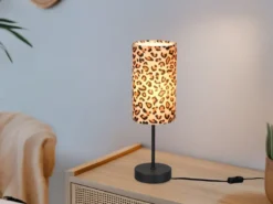 LED Tischlampe mit Stoffschirm Leopardenmuster, Höhe 36,5cm