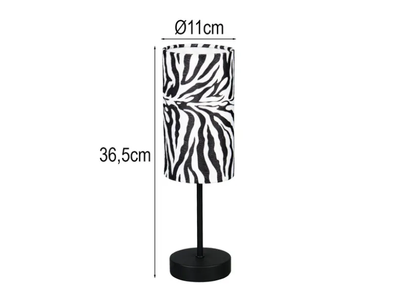 LED Tischlampe mit Stoffschirm Zebramuster, Höhe 36,5cm