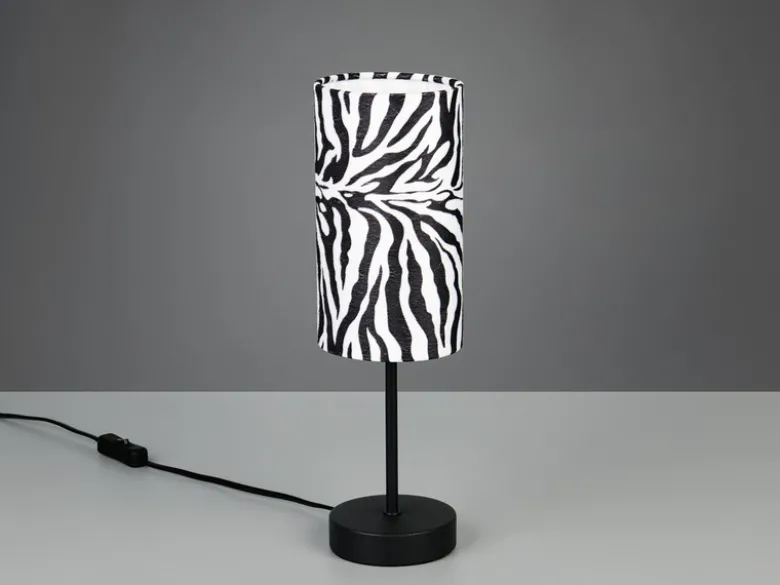 LED Tischlampe mit Stoffschirm Zebramuster, Höhe 36,5cm