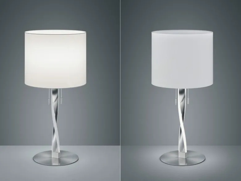 LED Tischlampe mit Stoffschirm Weiß und beleuchtetem Gestell, Höhe 62cm