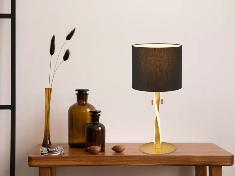 LED Tischlampe NANDOR Stoffschirm schwarz und beleuchtetem Gestell, Höhe 62cm