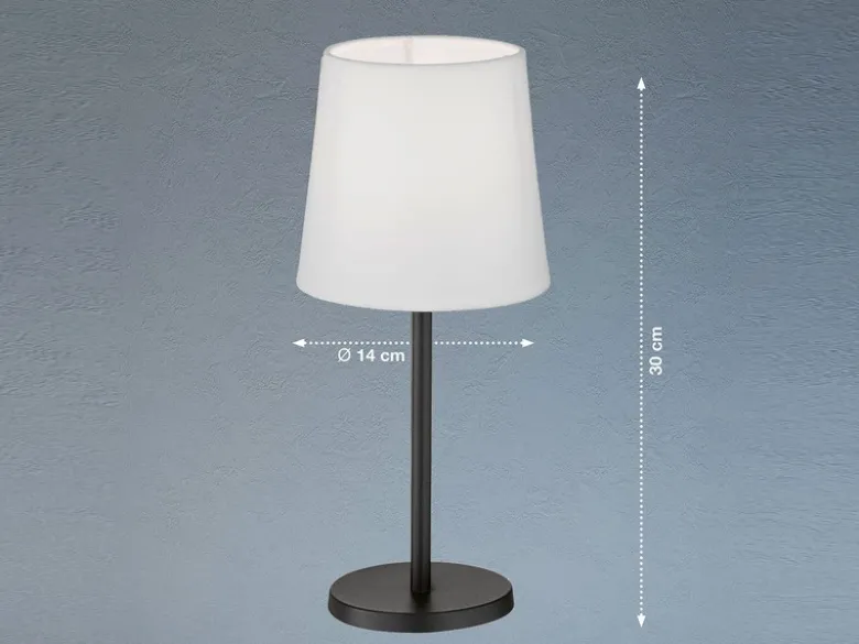 LED Tischlampe Schwarz mit Lampenschirm Stoff Weiß, Höhe 30cm