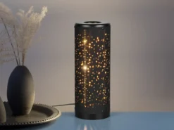 LED Tischlampe TACO mit Starlight Effekt, Stoff Schwarz Gold, Höhe 34cm