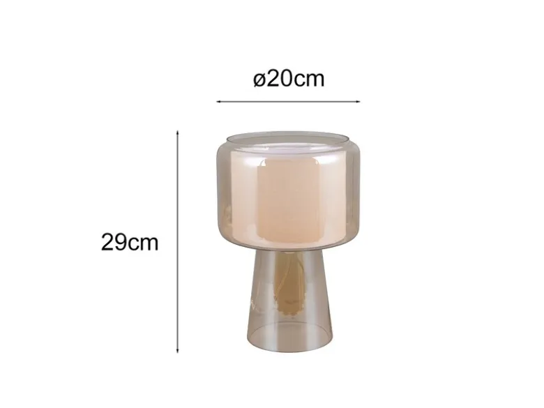 LED Tischleuchte aus Glas Bernsteinfarben mit Stoffschirm innen, Höhe 29cm