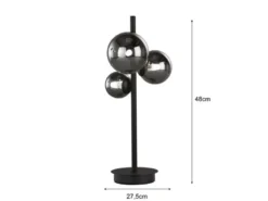 LED Tischleuchte BALA Schwarz mit 3 Rauchglas Kugeln, Höhe 48cm