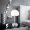 LED Tischleuchte BERLIN Silber mit Glas Lampenschirm dimmbar, Höhe 39cm