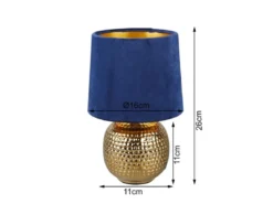 LED Tischleuchte Blau/Gold Keramikfuß Samtschirm, Höhe 26cm
