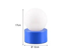 LED Tischleuchte Blau mit Touch-Funktion & Glaskugel Weiß, Höhe 17cm