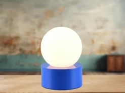 LED Tischleuchte Blau mit Touch-Funktion & Glaskugel Weiß, Höhe 17cm