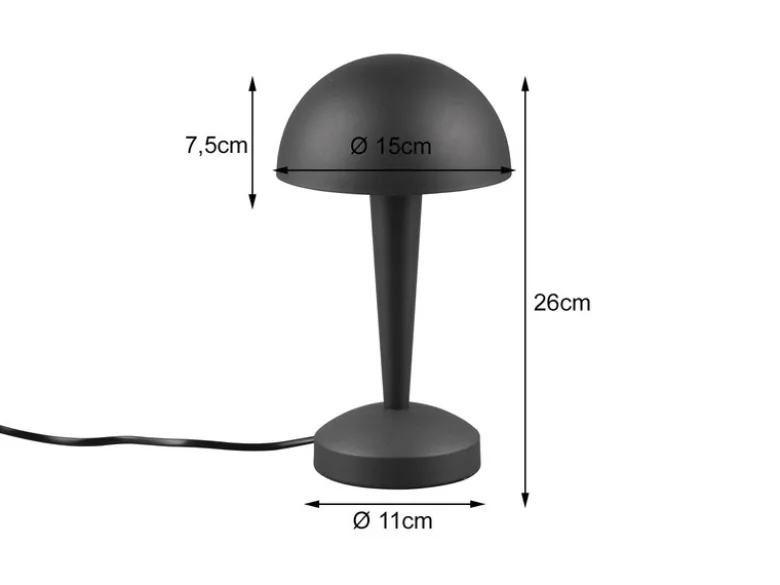 LED Tischleuchte CANARIA aus Metall mit Touchfunktion Schwarz Gold, Höhe 26cm