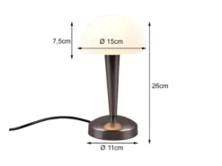 LED Tischleuchte CANARIA mit Glasschirm Touchfunktion Schwarz Chrom, Höhe 26cm