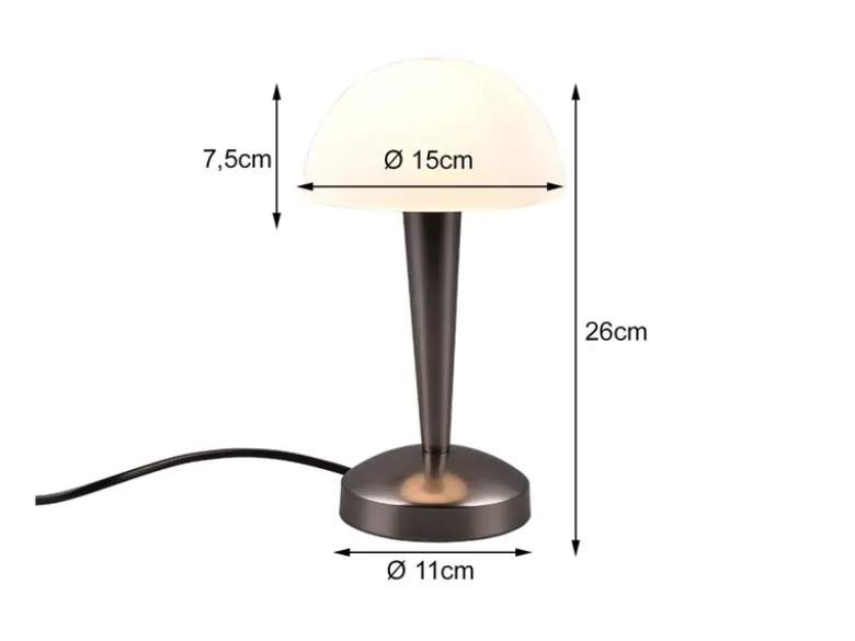 LED Tischleuchte CANARIA mit Glasschirm Touchfunktion Schwarz Chrom, Höhe 26cm