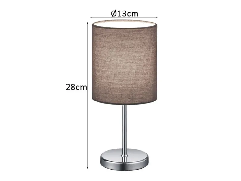 LED Tischleuchte Chrom mit Stoffschirm in Grau, Höhe 28cm