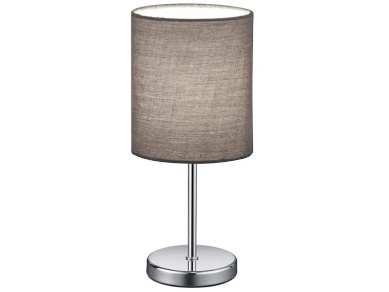 LED Tischleuchte Chrom mit Stoffschirm in Grau, Höhe 28cm