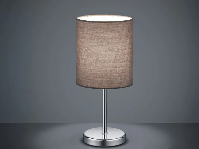 LED Tischleuchte Chrom mit Stoffschirm in Grau, Höhe 28cm