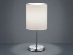 LED Tischleuchte Chrom mit Stoffschirm in Weiß, Höhe 28cm
